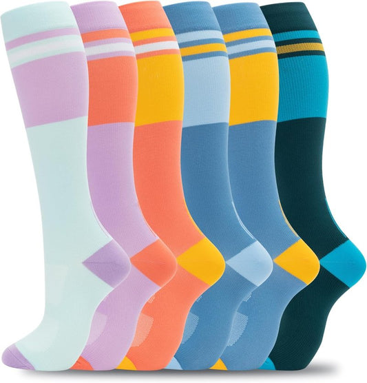 Compression Socks for Women & Men - Circulation Support | 6 Pairs for Nurses, Travel & Flight