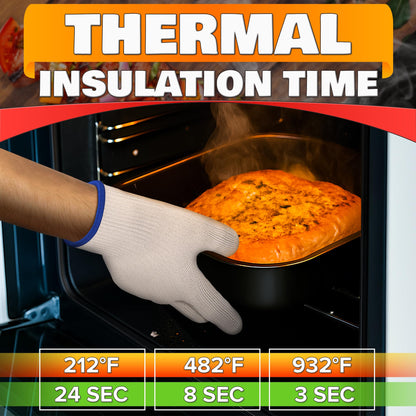 Heat-Resistant Cooking Gloves for Indoor and Outdoor Use - Gloves for Cooking, Baking, Pot-Holding, Smoker Grill Handling, and So On – Kitchen Gloves with 896 Degree Resistance, White, 10215
