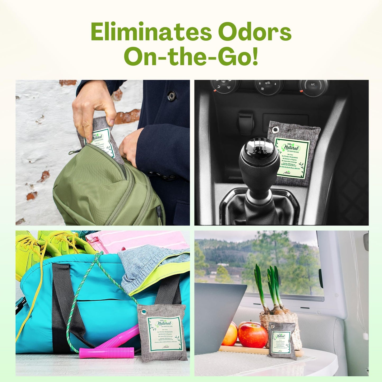 Asani Air Purifier Bags with Bamboo Activated Charcoal (Purifying Pack of 4) | Natural Air Freshener Deodorizer | Moisture Absorber and Odor Eliminators for Home, Car, Refrigerator, Closet (200g Each)