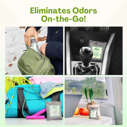 Asani Air Purifier Bags with Bamboo Activated Charcoal (Purifying Pack of 4) | Natural Air Freshener Deodorizer | Moisture Absorber and Odor Eliminators for Home, Car, Refrigerator, Closet (200g Each)