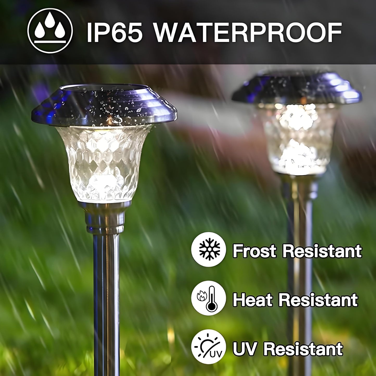BEAU JARDIN 4 Pack Metal Garden Solar Lights Outdoor Waterproof 900mAh LED Solar Stake Lights Weatherproof Glass Lens Stainless Steel Pathway Lighting Sun Powered Landscape Lawn [Energy Class A]