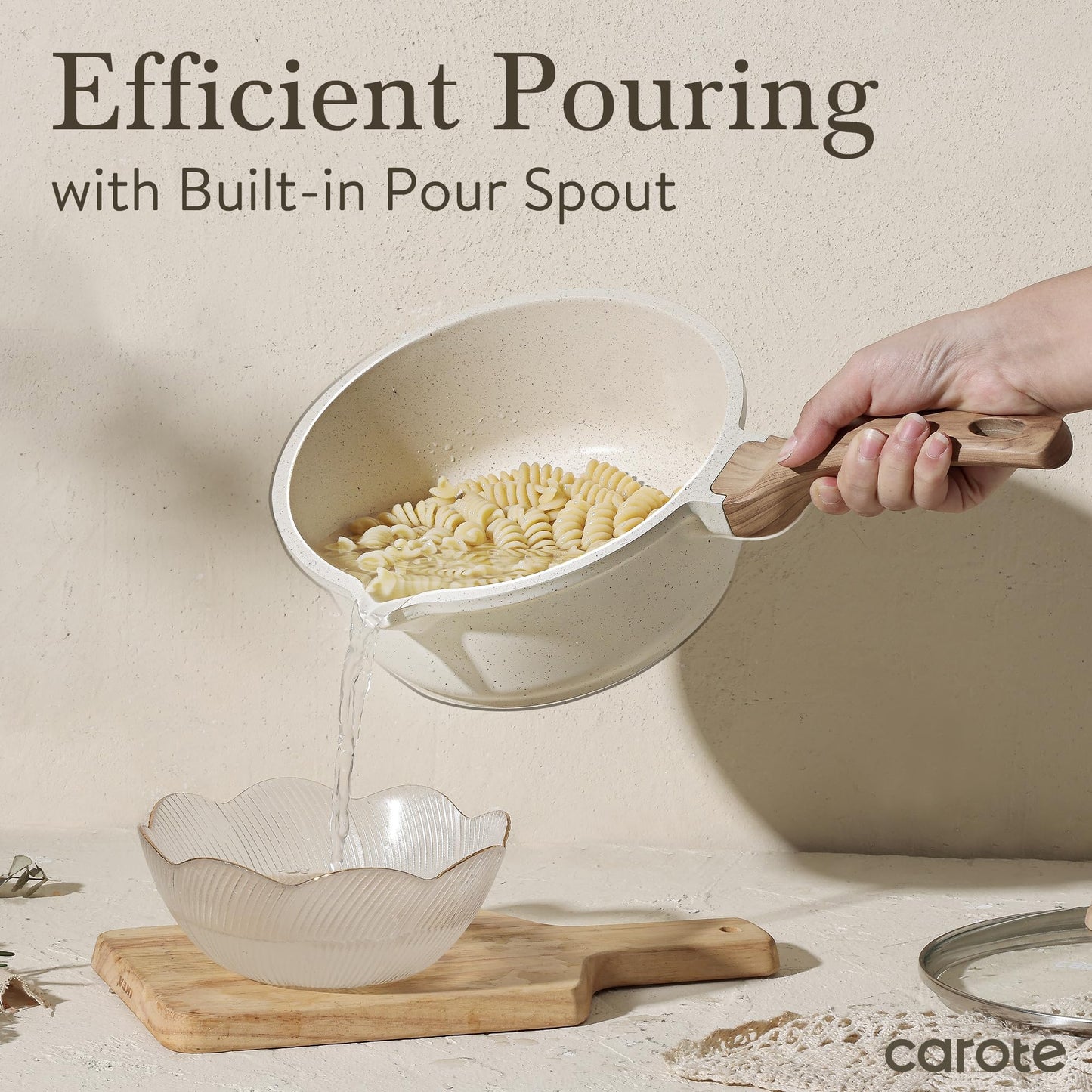 CAROTE 1.5Qt & 3.0Qt Sauce Pan Set with Lid Nonstick Saucepan 4 Pcs Non Stick Sauce Pots Cooking Pot with Pour Spout, Easy to Clean, Small Kitchen Pots Induction Pot, PFOA FREE (White Granite)