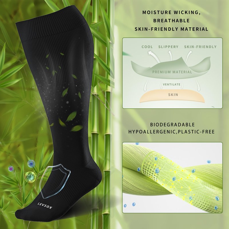 LEVSOX Plus Size Compression Socks for Women&Men Wide Calf 15-20 mmHg Knee High Extra Large Calf Support Socks for Nurse, Medical, Travel, Black