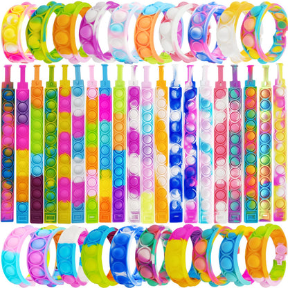 120 Pcs Pop Bracelet Bubble Fidget Toys for Party Favors, Hand Finger Silicone Wristband Bulk for Student Classroom Prizes, Goodie Bag Fillers Stuffers Birthday Christmas Valentine Gifts for Kid