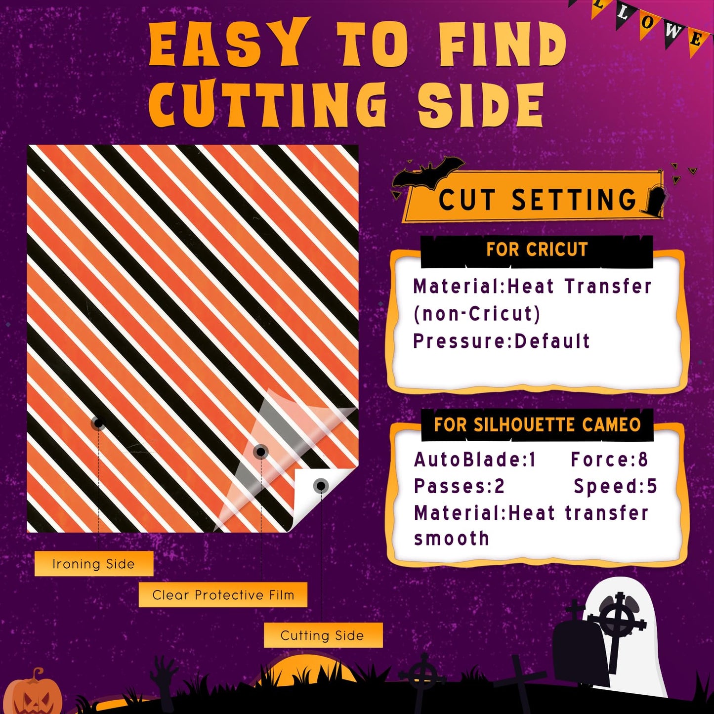 Tintnut Halloween HTV - 12 Sheets 12 X 10inches Heat Transfer Vinyl Orange Purple Green Iron On Vinyl for T-Shirts DIY Compatible with Cricut or Silhoutte Cameo