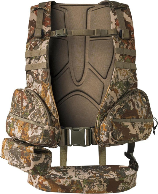 First Lite Treeline Turkey Vest - Tactical Hunting Vest with Game Pouch, Adjustable Seat & MOLLE System | Camo Design