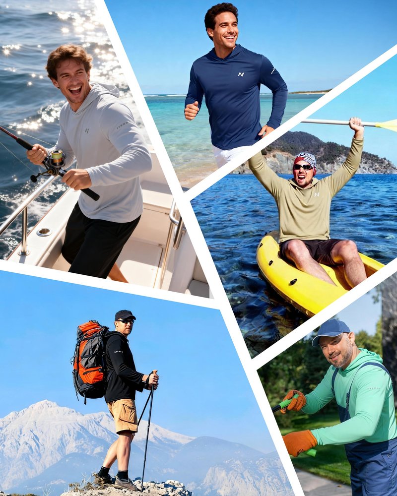 isnowood Mens UPF 50+ Sun Hoodie, Long Sleeve UV protection Fishing Shirts, Hooded Lightweight Hiking Running Swim Rash Guard Grey