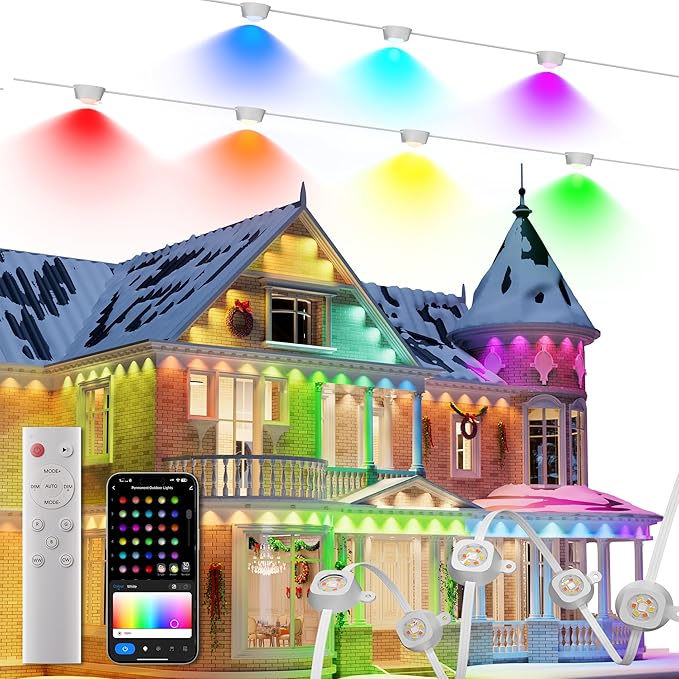 Permanent Outdoor Christmas Lights Pro, 100ft RGBWW & 60LM Triple-LED Smart Lights, Christmas Decorations Outdoor with 79 Scene Modes, IP67 Waterproof Work with Alexa, Google Assistant
