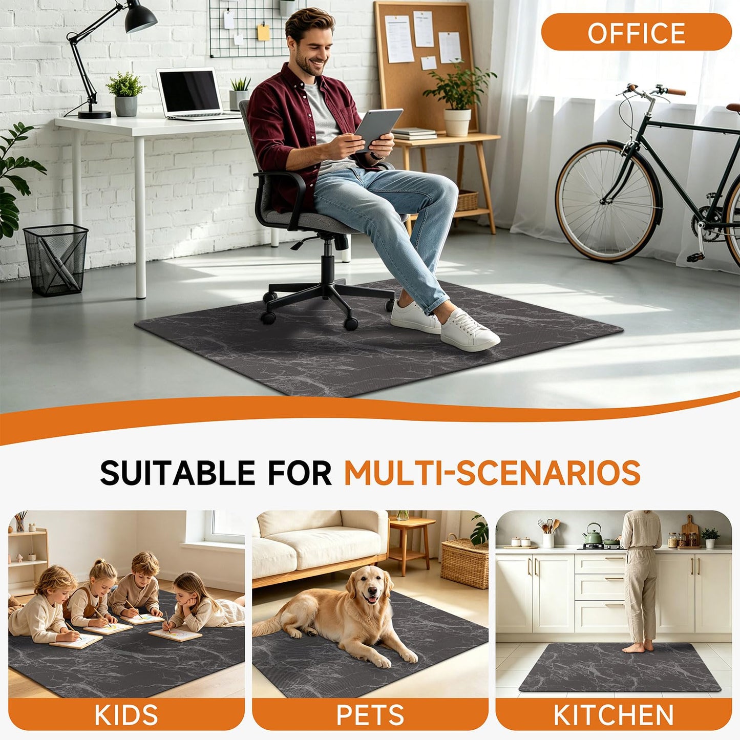 Vaukki Office Chair Mat for Hardwood, 36" x 48" Computer Chair Mat for Rolling Chairs, PVC Plastic Desk Office Floor Rug, Non Slip Heavy Duty Marble Desk Floor Protector for Office, Coffee