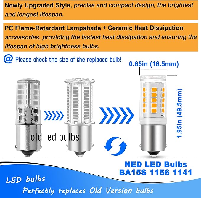 1141 1156 P21W BA15S 12V LED Bulbs, 5 Watts Warm White 2700K, AC/DC12-24 Volt, DC Bayonet Single Contact Base Replacement for RV Boat Mower Lawn tractors Bathroom Reversing lights, 3 Pack