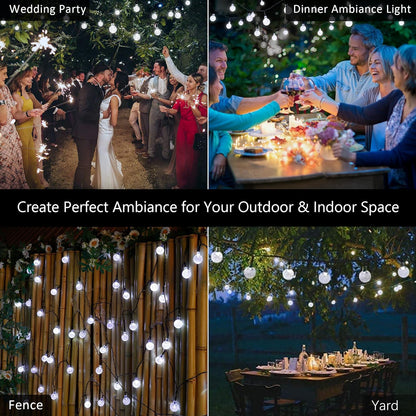 Joomer Solar String Lights Outdoor, 65FT 100LED Solar Globe String Lights 8 Lighting Modes, Waterproof Solar Powered Patio Light for Garden Yard Porch Wedding Party Outdoor Decoration (White)