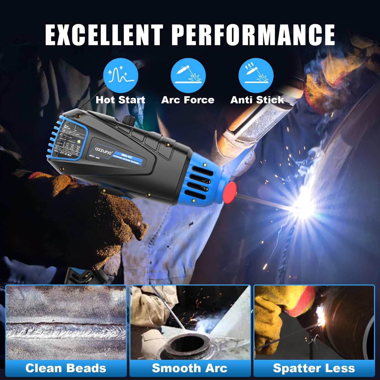AZZUNO Handheld ARC Welding Machine 110V, 90A Portable Stick Welder Gun, Hand Held Welder Machine with IGBT Inverter Fits for 1/16''-1/8'' Electrode Rods