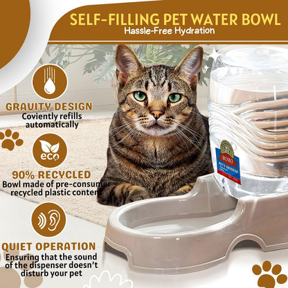 Flexzion Automatic Gravity Pet Waterer for Cat & Dog - Non-Skid & Easy-Clean Auto Replenish Water Dispenser Drinking Bowl (1/4 Gallon/ 900ml), Beige