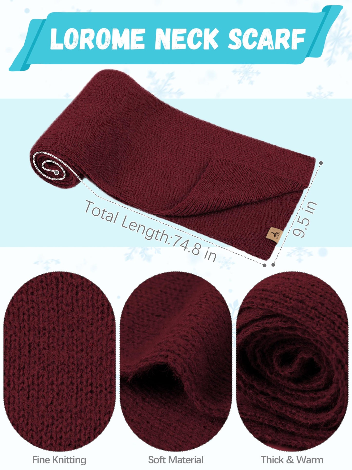 Winter Beanie Hat Scarf Gloves, Warm Fleece Knit Hat Long Scarf Neck Warmer Touch Screen Winter Gloves Set Gifts for Women Wine Red