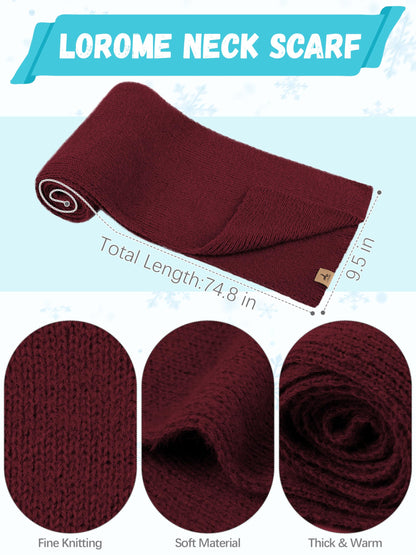 Winter Beanie Hat Scarf Gloves, Warm Fleece Knit Hat Long Scarf Neck Warmer Touch Screen Winter Gloves Set Gifts for Women Wine Red