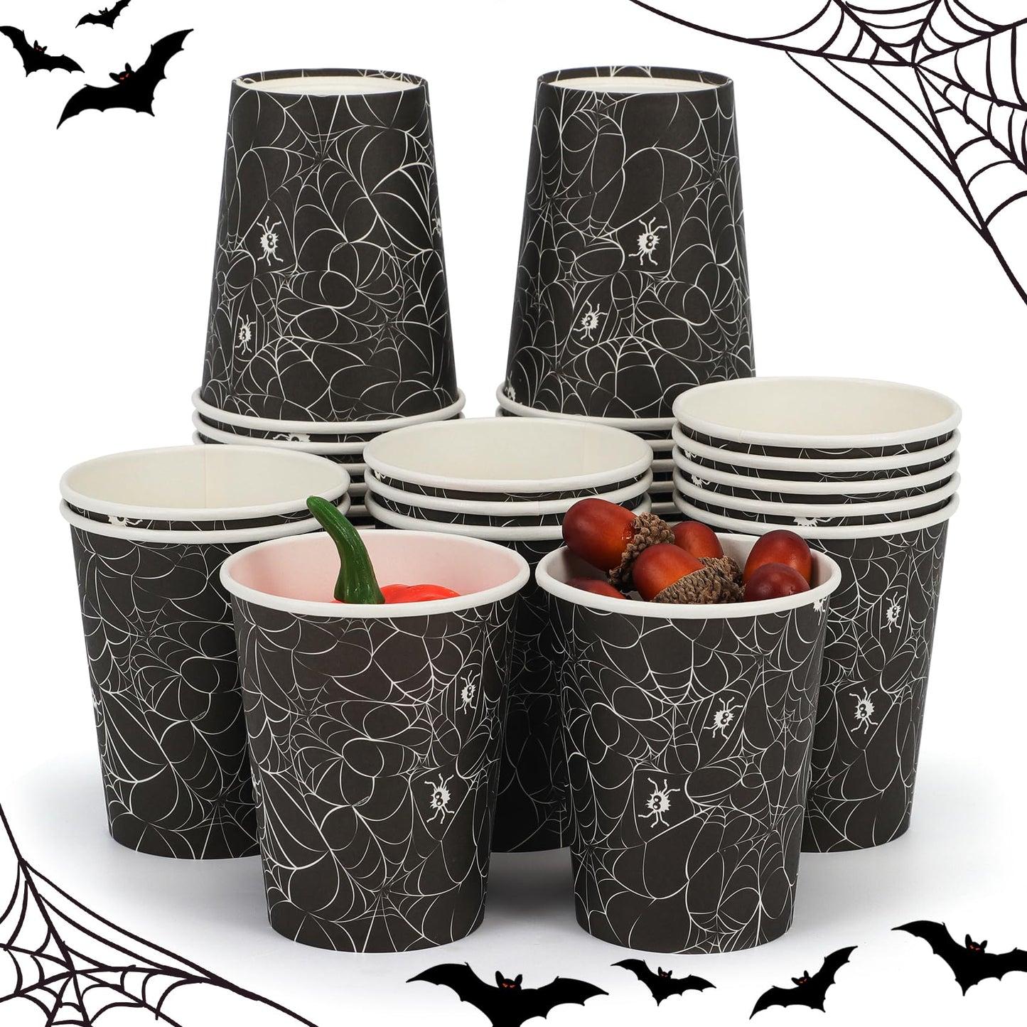 ATFUNSHOP Halloween Disposable Cups 30PCS Spiders Web Party Paper Cups 9OZ
