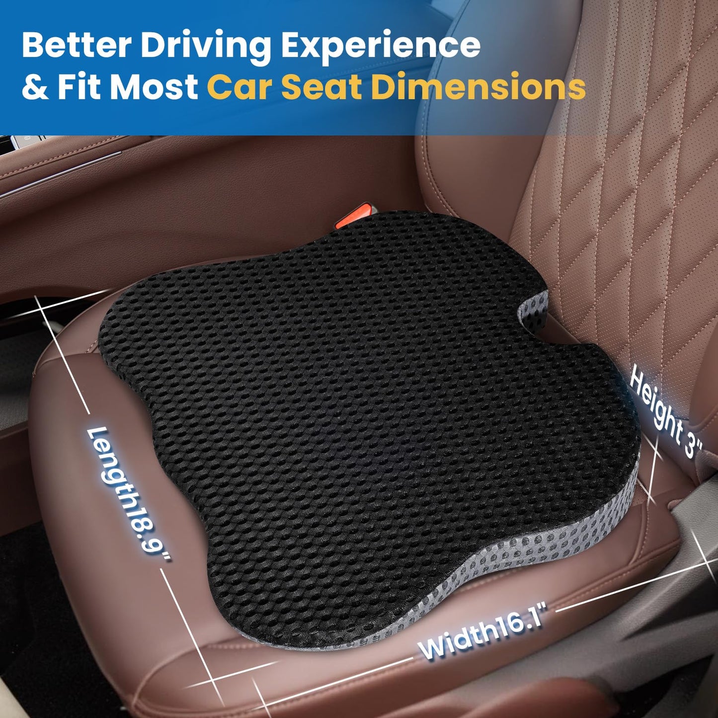 QUTOOL Car Seat Cushion Car Wedge Booster Cushion Memory Foam Car Seat Pad Breathable Seat Cushion, Car Seat Cushions for Long Driving (Black)
