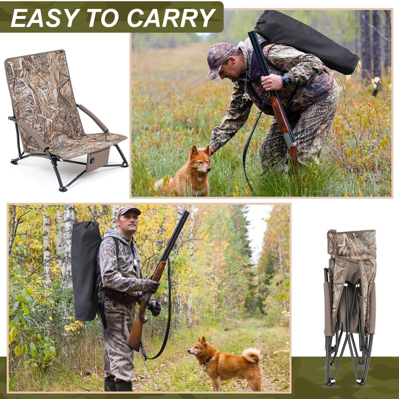 Teenyyou 1 Pack Heated Hunting Chair, Portable Low Down Hunting Seat Pad Cushion with Carry Bag, Adjustable 3 Mode Folding Chair for Turkey Blind Deer Ground Duck Fishing, No Power Bank (Brown)