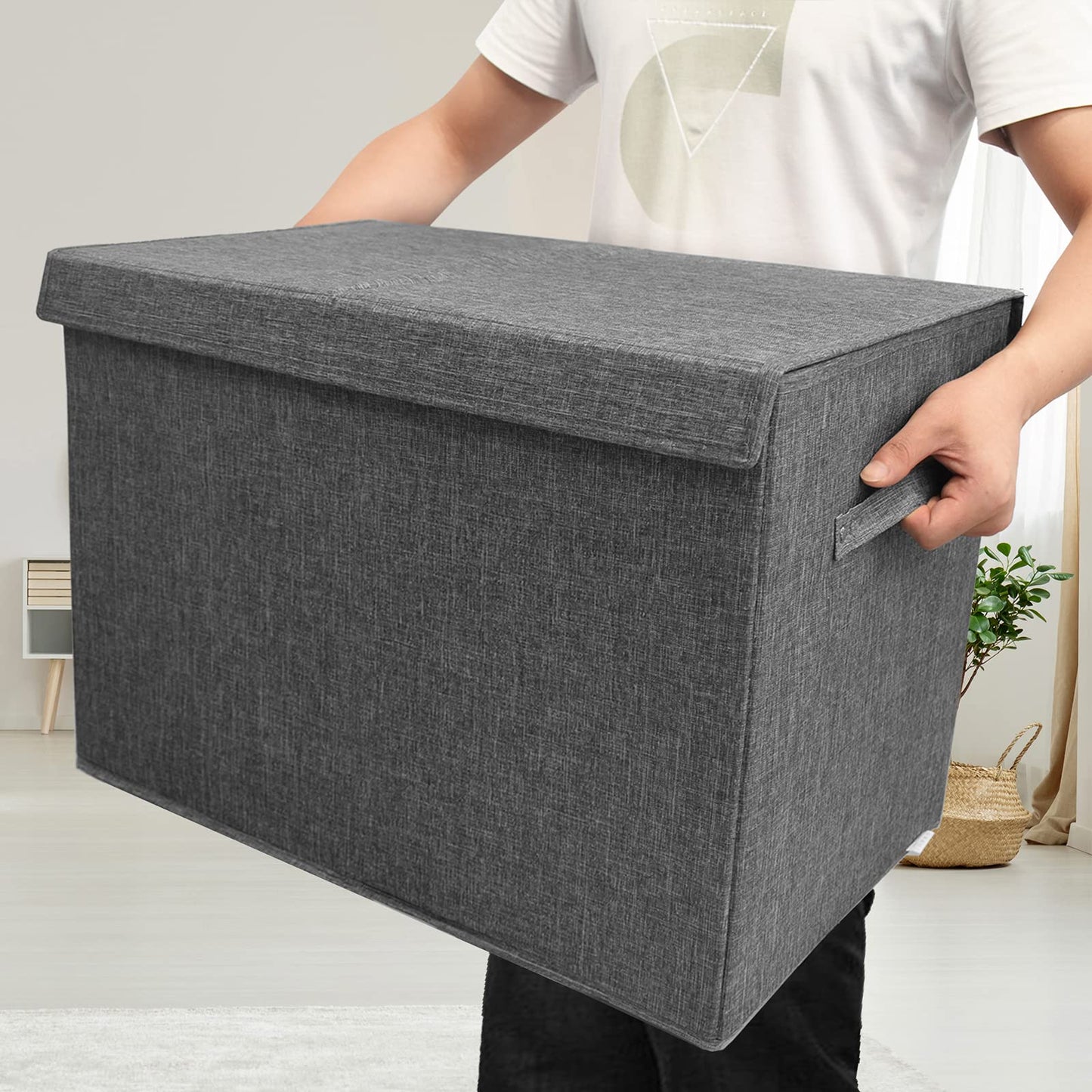VERONLY Large Toy Box for Boys Girls, Foldable Storage Chest with Lid Fabric Storage Baskets Container Bins for Clothes, Bedroom, Blanket, Nursery, Books, Playroom, Kindergarten (Dark Grey)