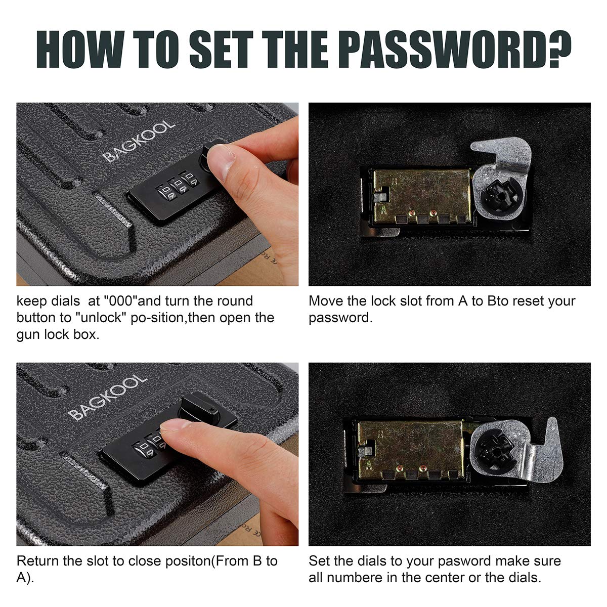 BAGKOOL Fireproof Security Box with 3-Digit Combination Lock, Portable Safe for Guns, Money, Documents - 39IN Patented Security Cable Included - Ideal for Valuables and Firearms, Size 9.4x6.5x2 IN