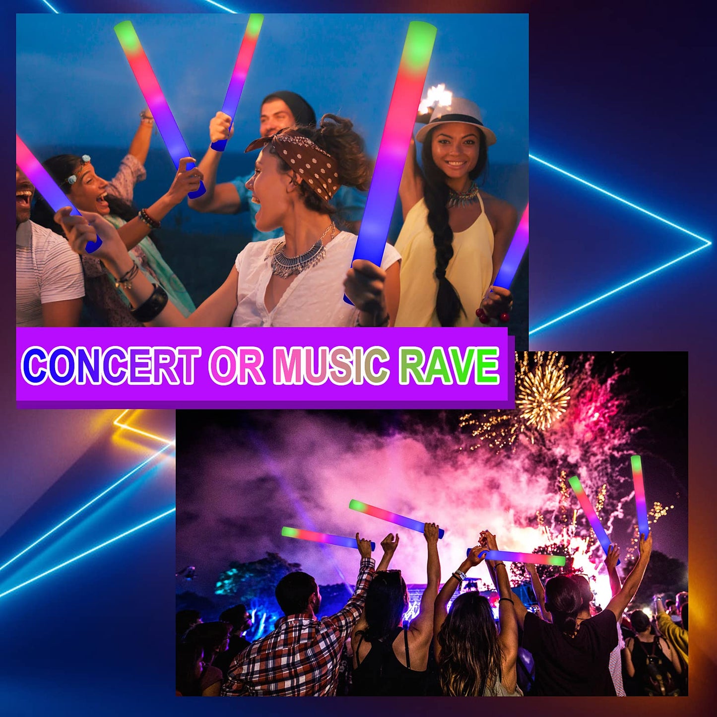 Taotuo Glow Stick Bulk 45 Pcs LED Foam Glow Sticks Party Supplies with 3 Flashing Modes,Glow Sticks Party Pack, Glow in Dark Party Supplies for Wedding, Raves, Concert,Christmas