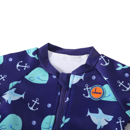 Swimbubs Baby Swimming Warm Suit Boys Fleece Lined Wetsuit Girls UV UPF50 Sun Protection Swimsuit (2-3 Years, Blue Whale)