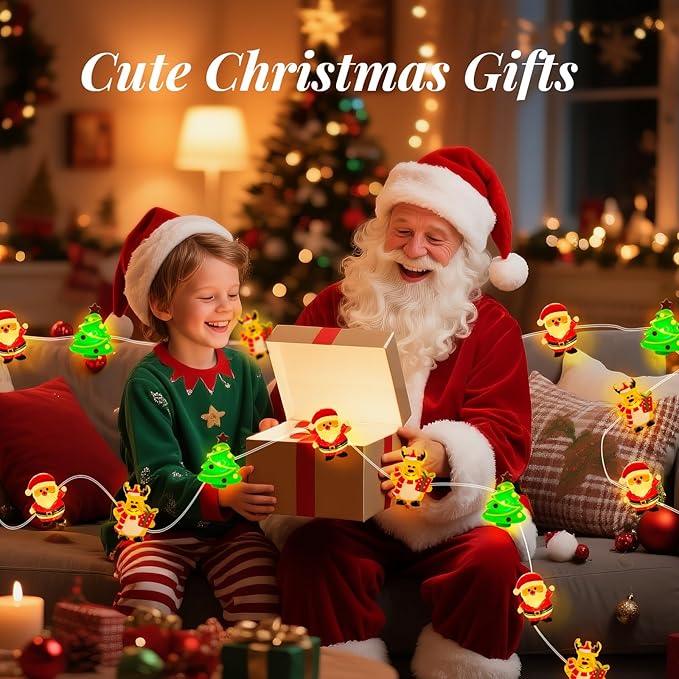 Aogist Christmas String Lights, 16ft 50 LED Battery Powered Reindeer Santa Claus Christmas Tree Decoration Lights for Indoor Outdoot Party Festival Christmas Decorative (1 Pack)