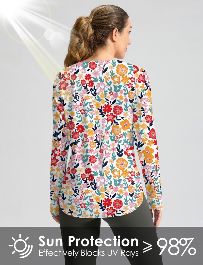 Women's Sun Shirts UPF 50+ Long Sleeve UV Protection Shirt Lightweight Quick Dry Workout Hiking Tops for Women(Pink Floral,XXXL)