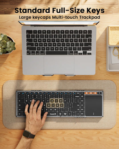 ProtoArc Foldable Keyboard with Touchpad, XK01 TP Folding Portable Keyboard, Full Size Keys, Large Trackpad Bluetooth Travel Keyboards for Laptop PC Tablet - Black