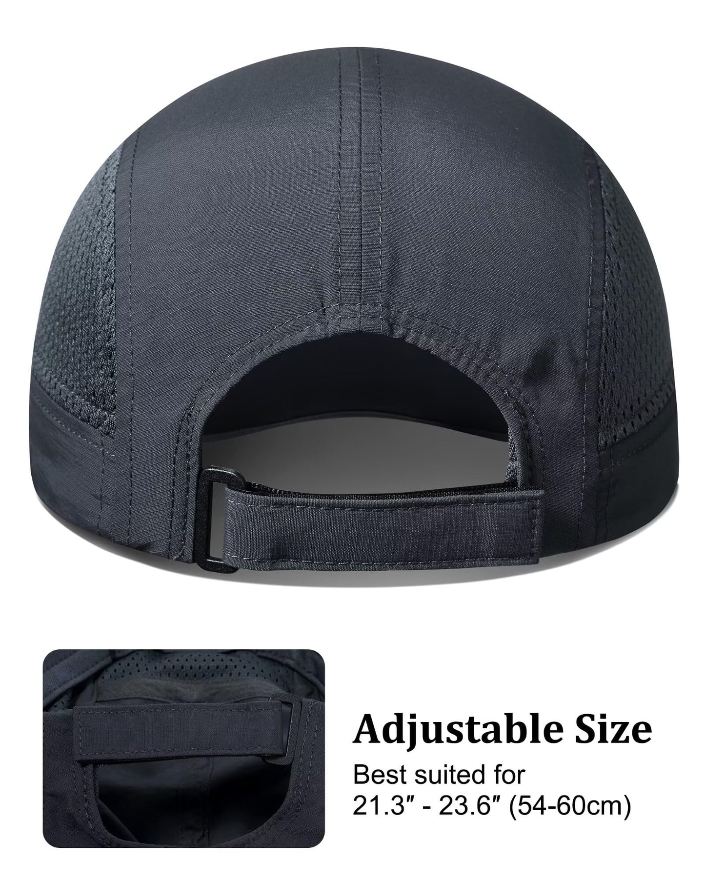 GADIEMKENSD UPF 50+ Foldable Baseball Cap with Long Brim, Cooling Running Hat Quick Drying Breathable Mesh, Water-Repellent, Suitable for Golf Tennis Sports Travel Dark Grey