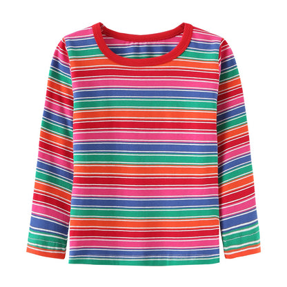 Little Boys Rainbow Striped Shirts Cotton Long Sleeve T-Shirts for Boys O-Neck Tops 3T