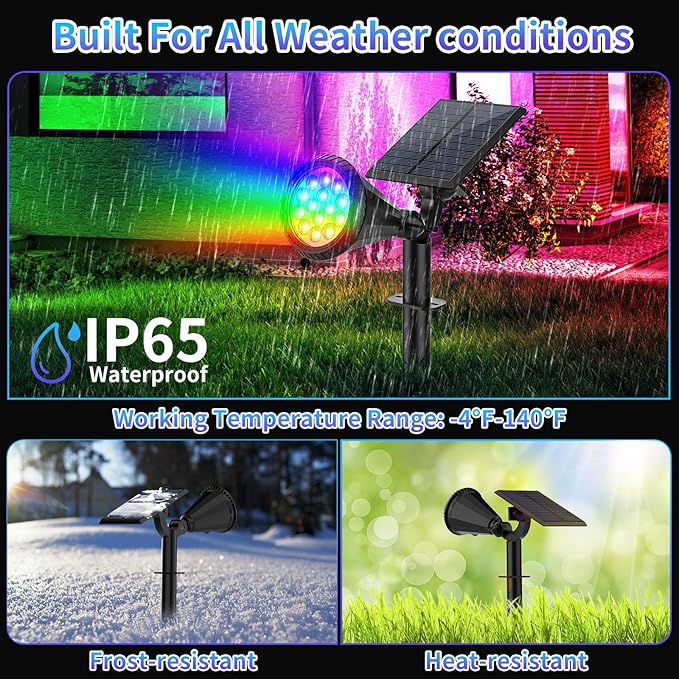 Solar Color Changing Lights Outdoor Waterproof, 7 Modes/8 Pack Halloween Christmas Multicolor RGB Solar Spot Lights, 180° Adjustable Solar Powered Landscape Spotlights for Outside Yard/Garden