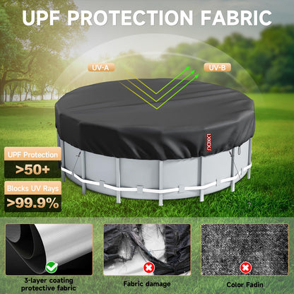 LXKCKJ 12 Ft Round Pool Cover, Solar Covers for Above Ground Pools, Inground Pool Cover Protector with Drawstring Design Increase Stability, Hot Tub Cover Ideal for Waterproof and Dustproof (Black)