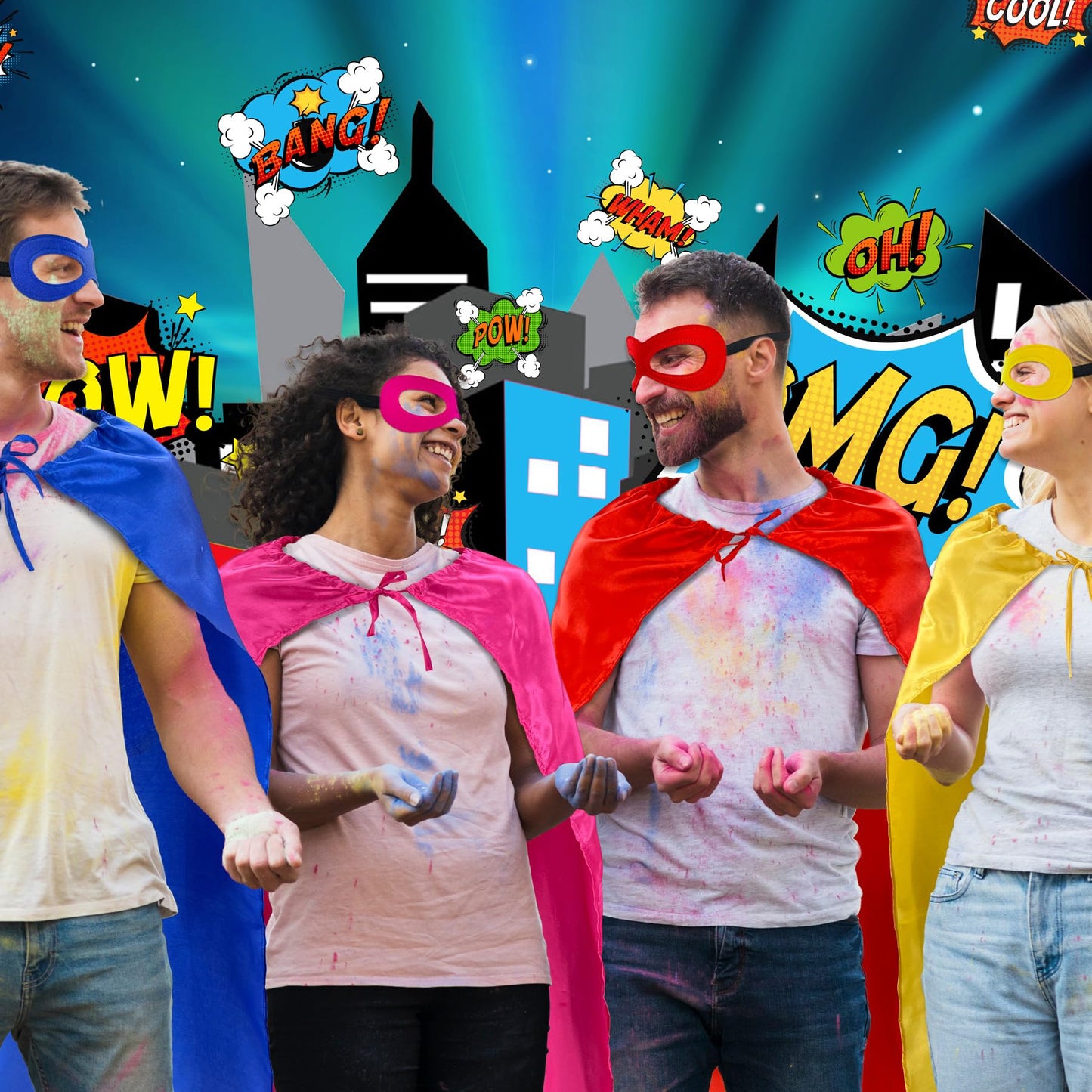 Superhero Capes and Masks for Adults Bulk-Men Women Super Hero Costume Halloween Dress Up Party Favors -7 Pack (Blue)