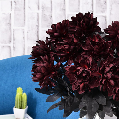 Artflower 10 Pack Artificial Silk Dahlia Bouquet with Long Stem, 16” Wine Red Fake Flower Floral Arrangements Wedding Bridal Bouquet for Halloween Harvest Festival Table Centerpieces Home Decor