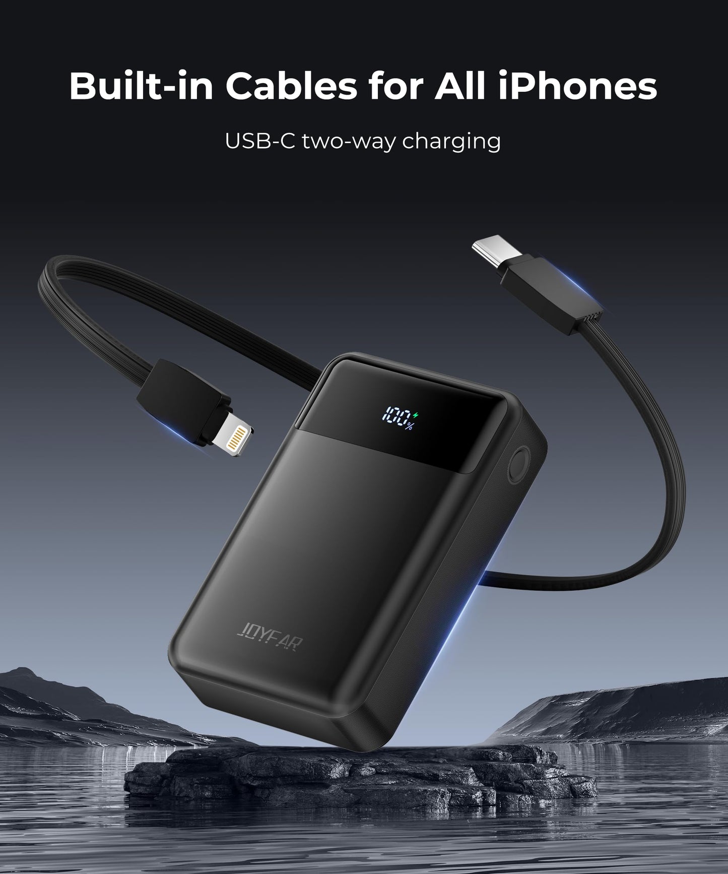 Portable-Charger-Power-Bank Travel Essentials Battery Pack USB C 30000mAh Built in Cable 22.5W Phone Fast Charging Powerbank Compatible with iPhone 16 15 14 13 12 11 iPad Samsung Google Xiaomi