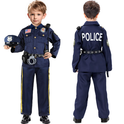 Joycover Police Officer Costume for Kids, Cop Costume Outfit Set with Toy Accessories, Halloween Costumes for Boys