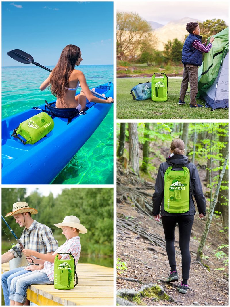 HEETA Dry Bag Waterproof for Women Men, Roll Top Lightweight Dry Storage Bag Backpack with Phone Case for Travel Swimming Boating Kayaking Paddle Board Camping Beach Accessories (Lemon Green, 10L)