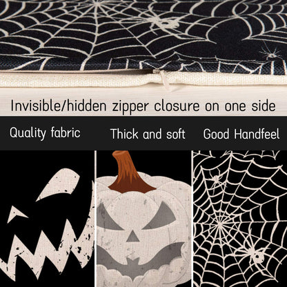 Whaline Happy Halloween Pillow Cover Pumpkin Spider Web Pillow Case Black Linen Throw Cushion Cover Cushion Cases for Home Office Halloween Sofa Bed Decoration, 18" x 18" (4Pcs)