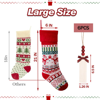 Mostop 6 Pack Christmas Stockings, 21 Inches Large Cable Knitted Stockings, Snowflake Reindeer Snowman Christmas Tree Knitted Stocking Decorations for Xmas Family Holiday Season Decor