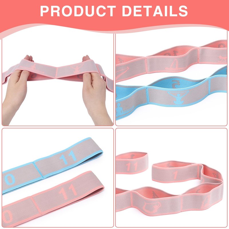 2PCS Elastic Yoga Stretching Strap with 11 Loops, CEILIWEN Elastic Band for Physical Therapy,Pilates Stretch Band,Elastic Exercise Bands, Leg Stretching Strap,Stretch Resistance Bands for Exercise