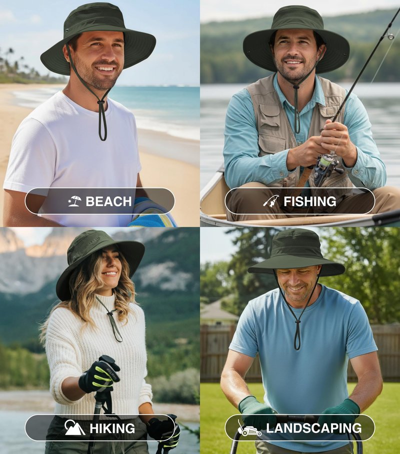 GearTOP Safari Hat for Men Sun Hats for Women UV Protection UPF 50+ Fishing, Gardening, Hiking Hat (22-23 1/2") Army Green