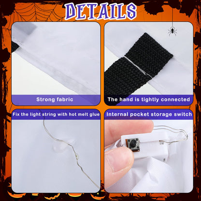 2 Pieces LED Light Halloween Trick or Treat Candy Bags Light up Goodie Trick or Treating Bags Kids Multipurpose Reusable Gift Bucket for Halloween Birthday Party Favor(White)