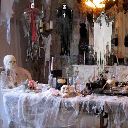 Halloween Hanging Skeleton Ghosts (3 Pack), One 36” and Two 32” Halloweens Grim Reapers, Flying Ghosts for Haunted House Prop Décor, Indoor/Outdoor Halloween Decorations