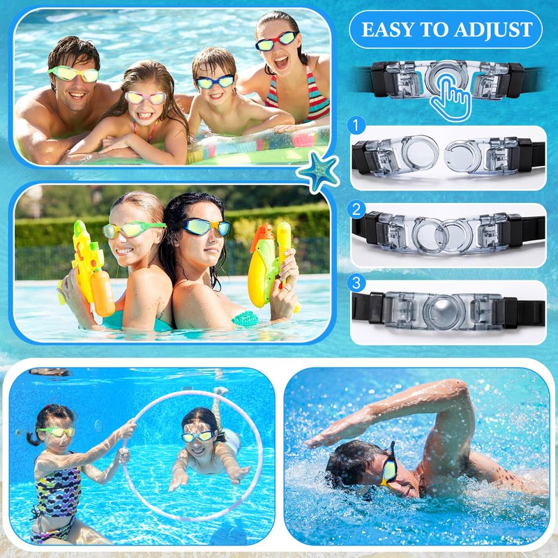 Konohan 8 Pack Kids Swim Goggles for Adult Kid Swimming Glasses Anti Fog Silicone No Leak Swim Glasses Ear Plug Nose Clip(Fashion Colors)