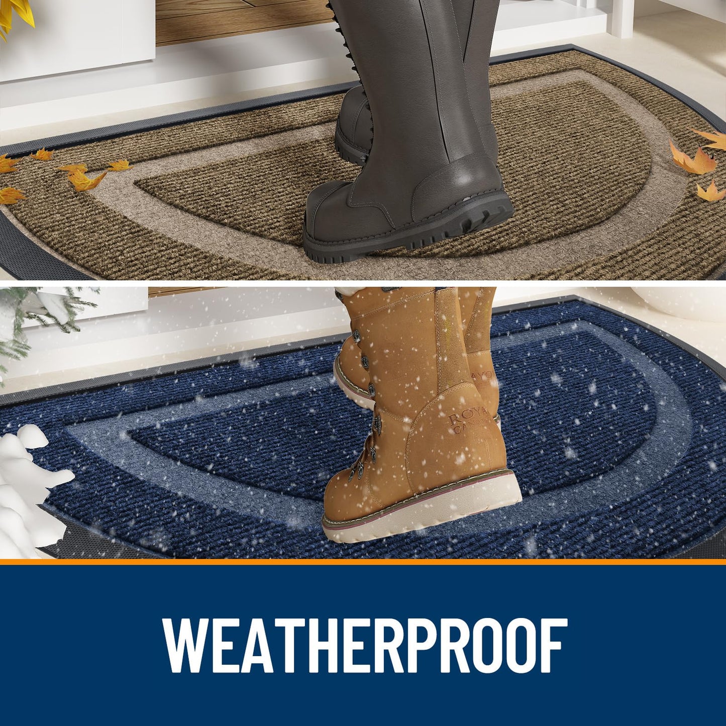 OLANLY Half Circle Door Mat Indoor Outdoor Entrance Welcome, Waterproof All-Season, All-Weather Doormat, Sturdy Natural Rubber, Low Profile, Easy Clean Patio Porch Entryway Mat, 35x23, Black
