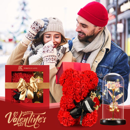 Valentines Day Gifts for Her Rose Bear for Women, Artificial Rose Teddy Bear Birthday Bouquet, Mother's Day Rose Gift, Perfect for Wife, Mom, Grandma (Rose Red)