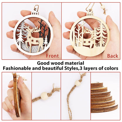 Winter Wonderland Ornaments for Christmas Tree - 6 Pack Christmas Wooden Ornaments for Winter Xmas Holiday Tree Decorations