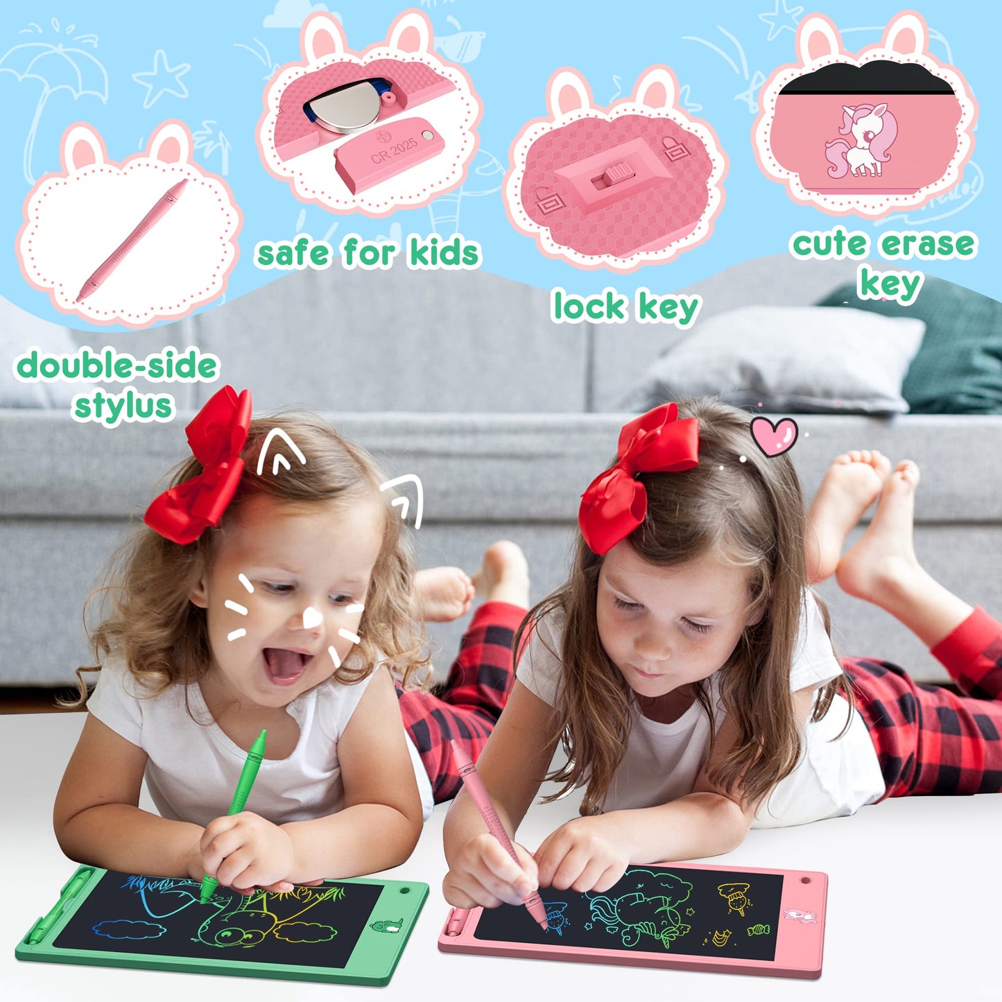 FLUESTON LCD Writing Tablet for Kids,Drawing Tablet for Boys Girls 3 4 5 6 7 8 year, 8.8 Inch 3pcs in 1 Pack Drawing Pad Toy Christmas Gifts for Toddler, Educational Doodle Board Cute Dinosaur Unicorn
