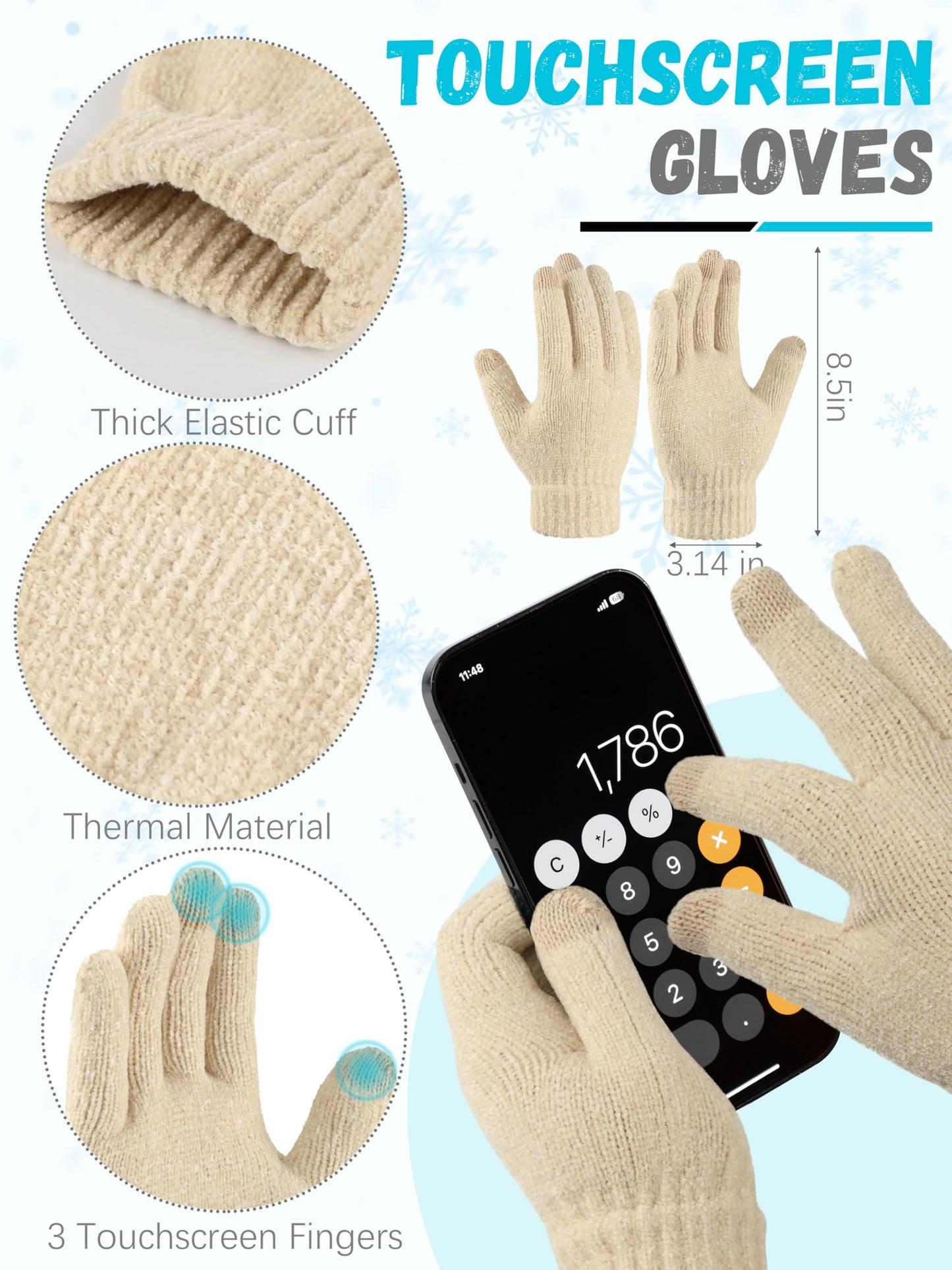 Winter Warm Hat Scarf and Touch Screen Gloves Set, Knitted Pom Beanie Hat Neck Warmer Long Scarf Winter Gloves for Women Men